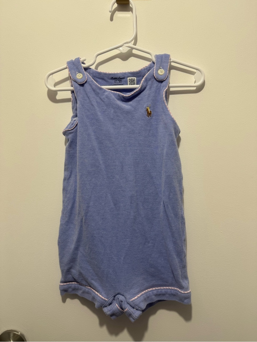 Baby Boy Ralph Lauren Blue sleeveless romper with Pony logo